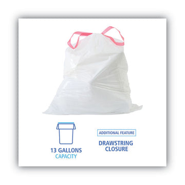 Boardwalk® Drawstring Kitchen Bags, 13 Gal, 0.8 Mil, White, 50 Bags-roll, 2 Rolls-carton freeshipping - TVN Wholesale